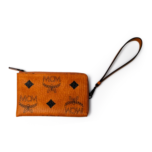 MCM Visetos Wristlet Cognac