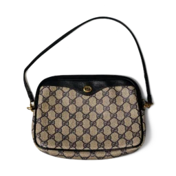 Gucci GG Canvas Shoulder Bag Black Leather