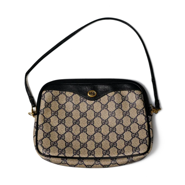 Gucci GG Canvas Shoulder Bag Black Leather