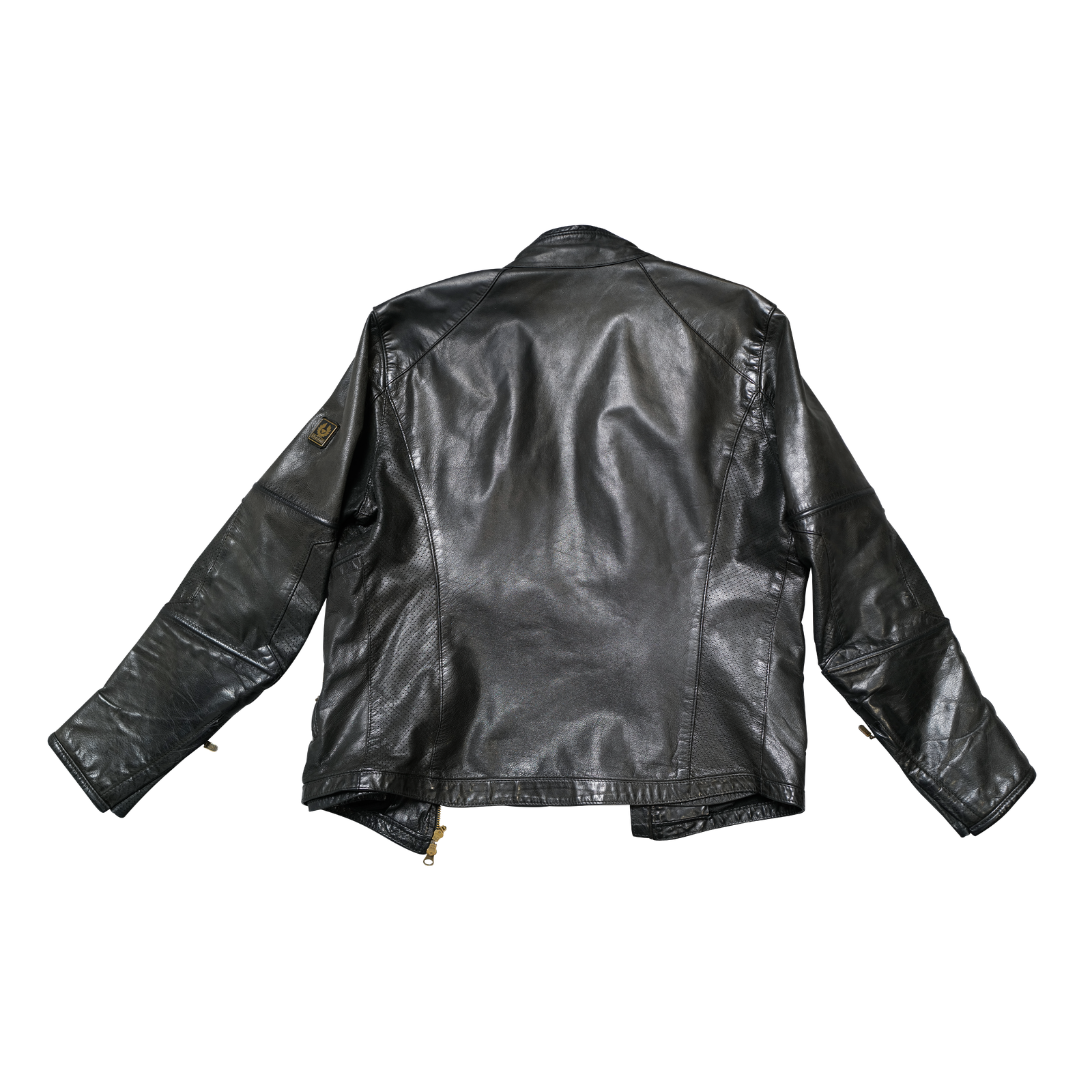 Belstaff Lederjacke Schwarz mit Gurt und kariertem Innenfutter