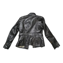 Belstaff Lederjacke Schwarz mit Gurt und kariertem Innenfutter