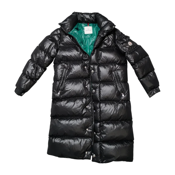 Moncler Lange Daunenjacke Schwarz mit Logo-Patch