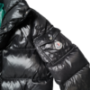 Moncler Lange Daunenjacke Schwarz mit Logo-Patch