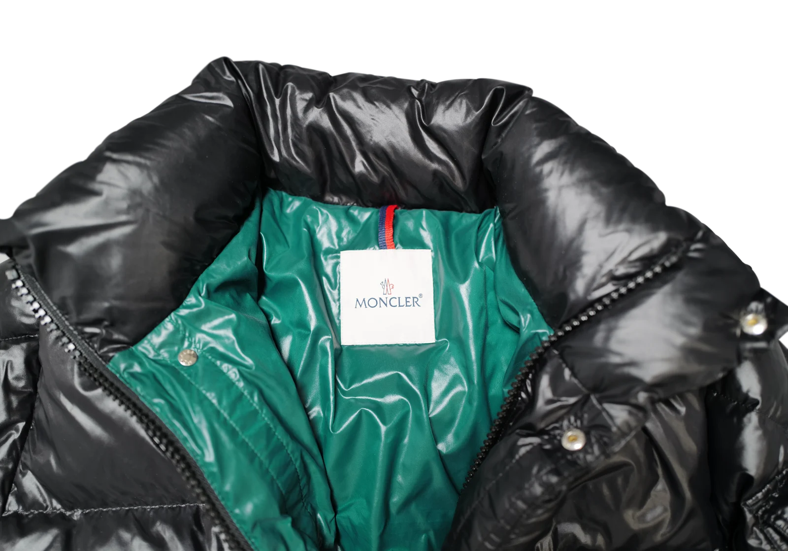 Moncler Lange Daunenjacke Schwarz mit Logo-Patch