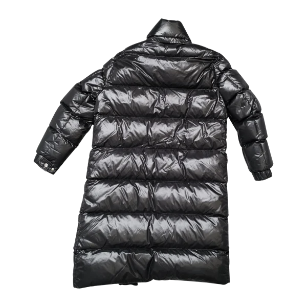 Moncler Lange Daunenjacke Schwarz mit Logo-Patch